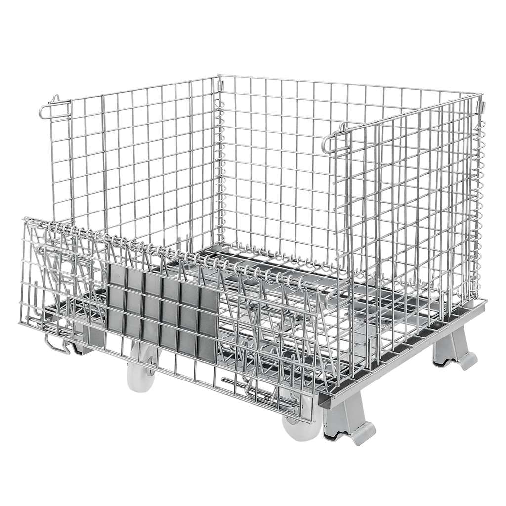 pojemnik siatkowy, gitterbox, kosz metalowy, pojemnik magazynowy, składany pojemnik, pojemnik z kołami, ocynkowany kosz, mobilny gitterbox