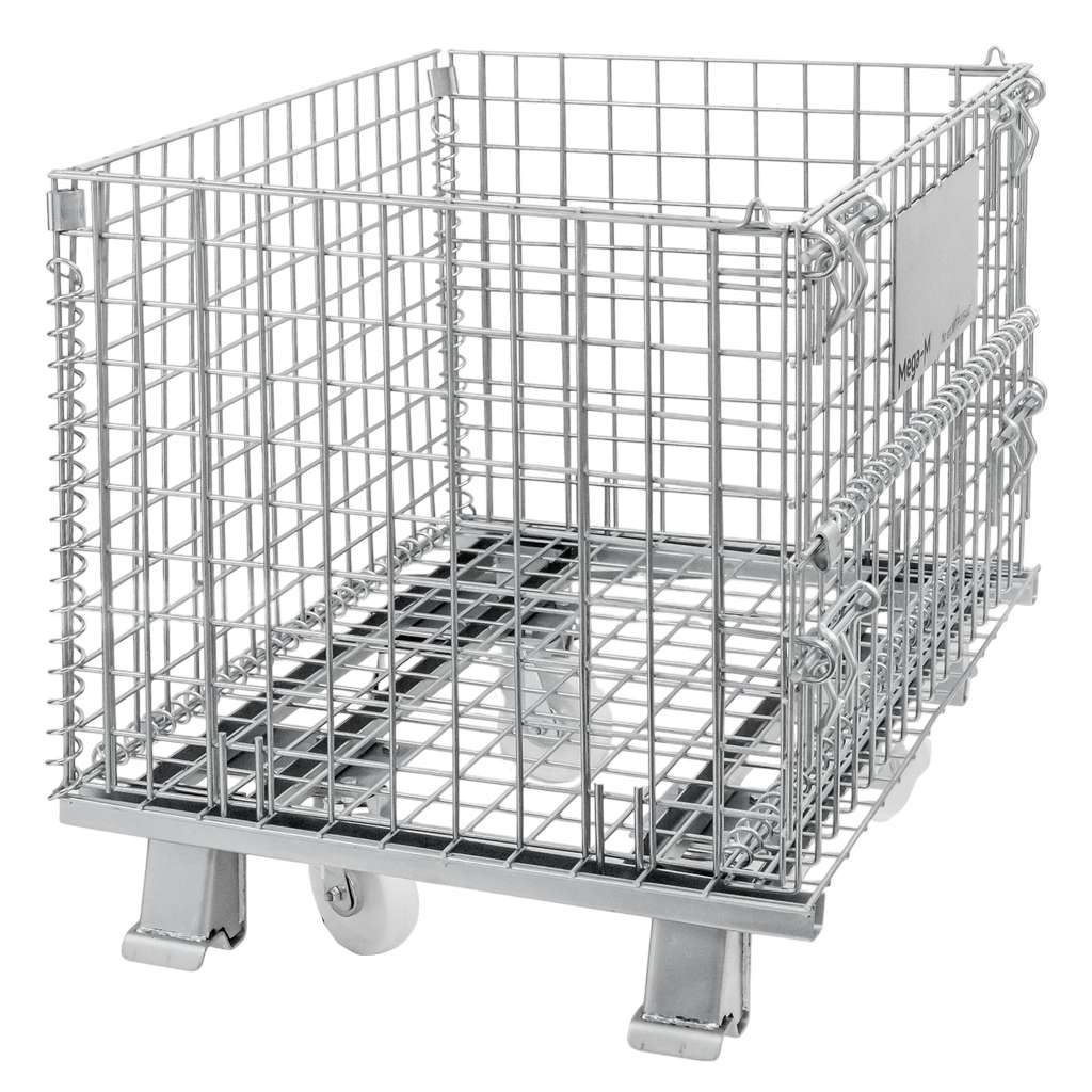 pojemnik siatkowy, gitterbox, kosz metalowy, pojemnik magazynowy, składany pojemnik, pojemnik z kołami, ocynkowany kosz, mobilny gitterbox