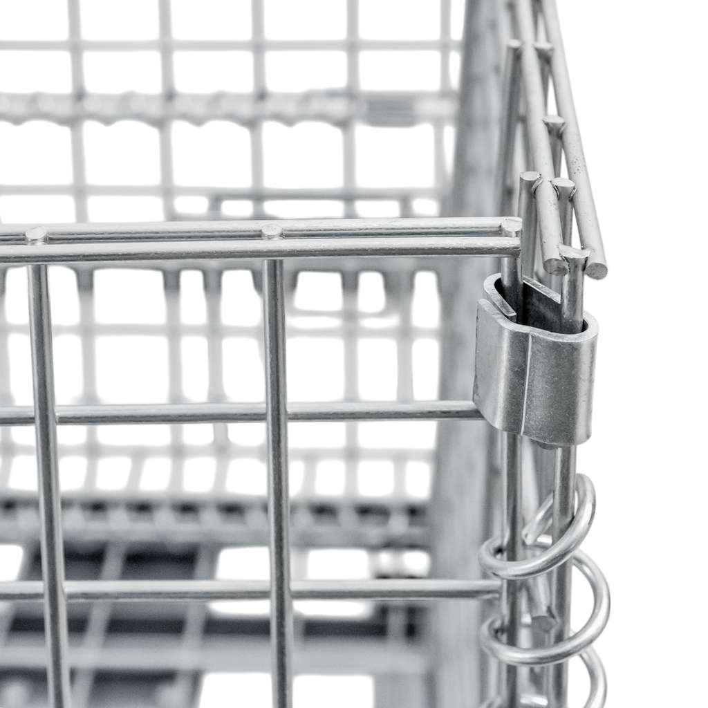 pojemnik siatkowy, gitterbox, kosz metalowy, pojemnik magazynowy, składany pojemnik, pojemnik z kołami, ocynkowany kosz, mobilny gitterbox