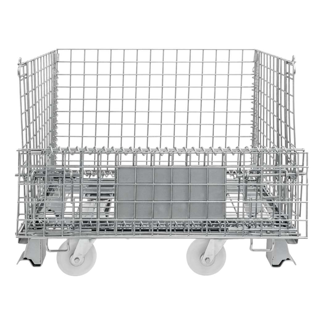 pojemnik siatkowy, gitterbox, kosz metalowy, pojemnik magazynowy, składany pojemnik, pojemnik z kołami, ocynkowany kosz, mobilny gitterbox