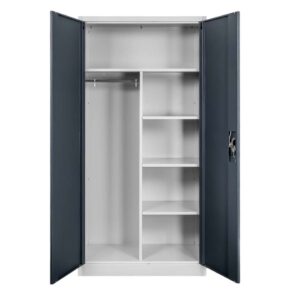 Zdjęcie produktu: Szafa gospodarcza socjalna Mega-M 2-drzwiowa z półkami S-90 cm szara grafitowy front