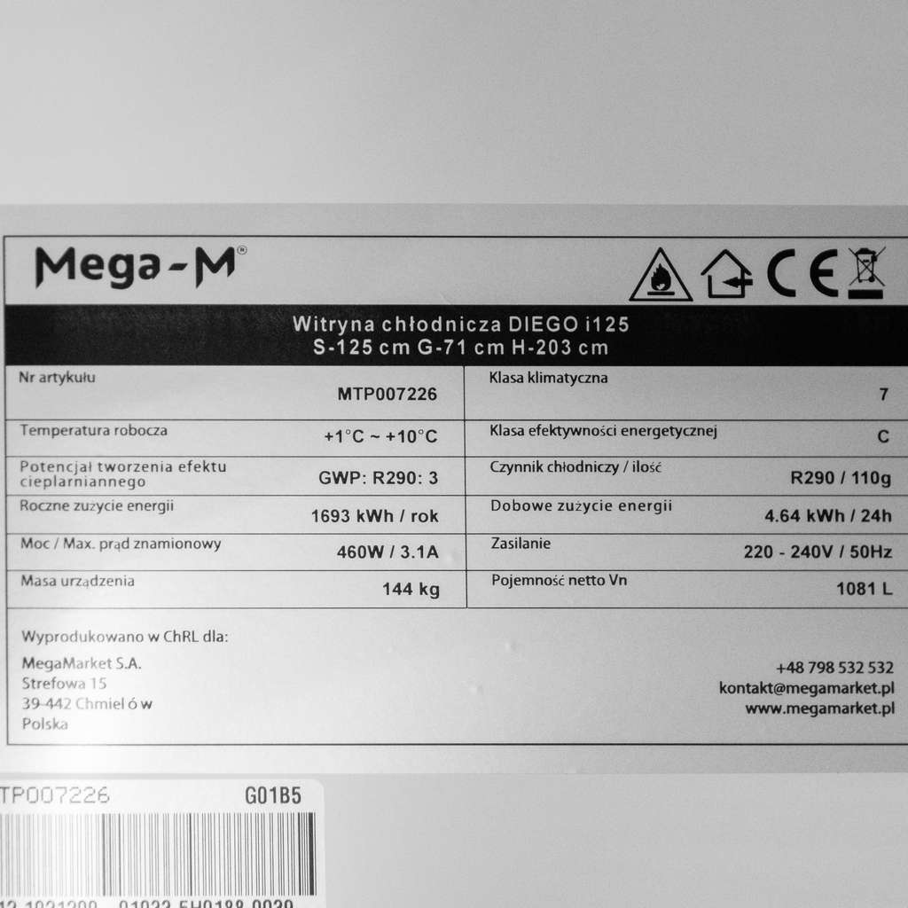 witryna chłodnicza na napoje, witryna chłodnicza ekspozycyjna, witryna na napoje DIEGO i125