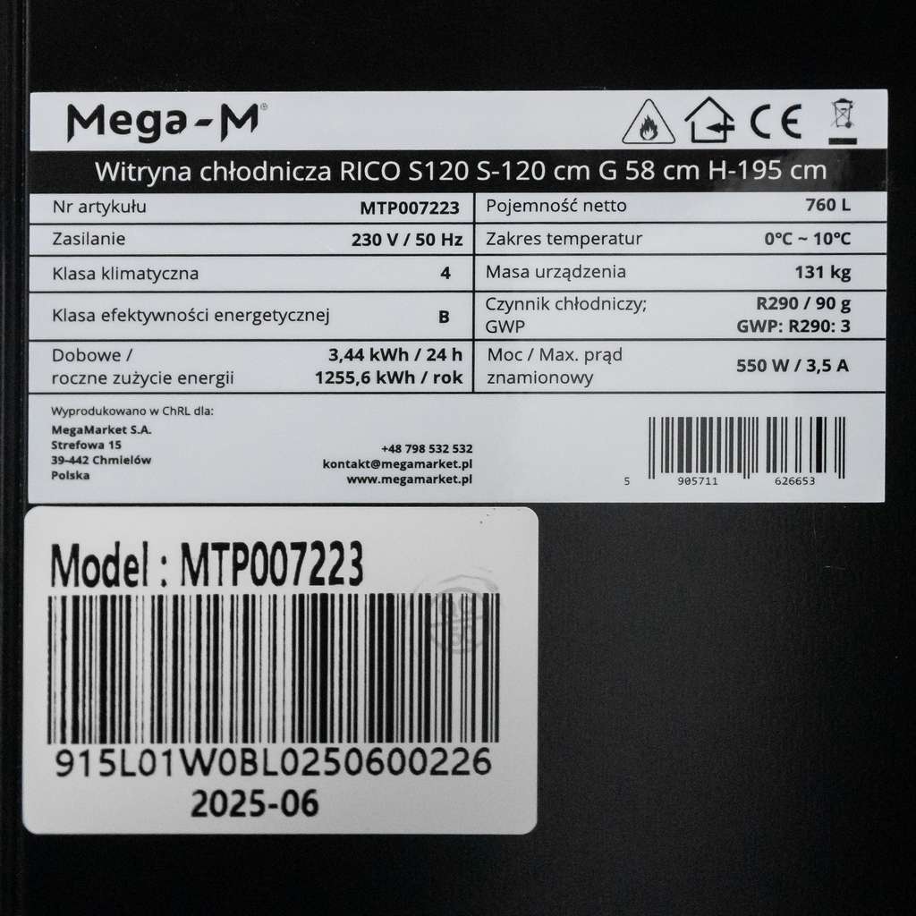 witryna chłodnicza na napoje, witryna chłodnicza ekspozycyjna Mega-M RICO S120