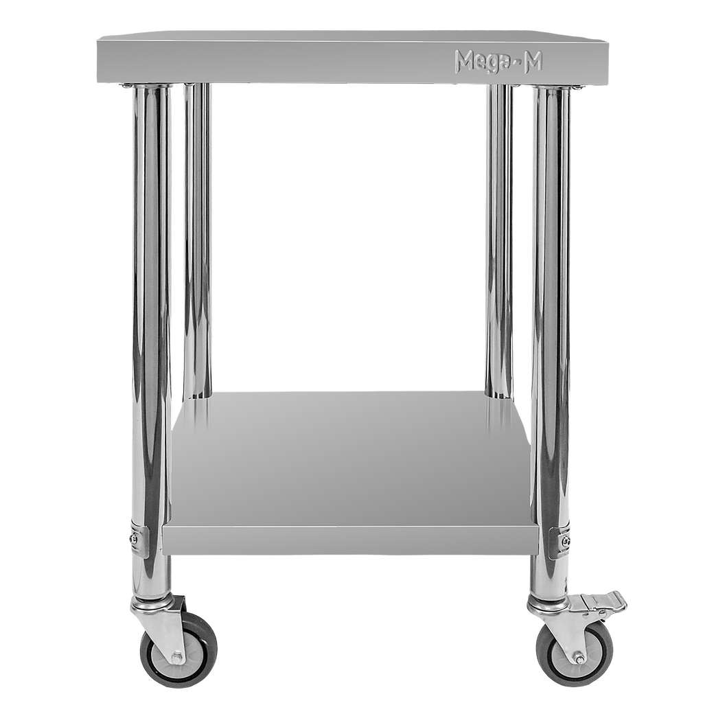 Stół gastronomiczny ze stali nierdzewnej centralny z półką na kółkach Mega-M X STANDARD 60x60x85 cm