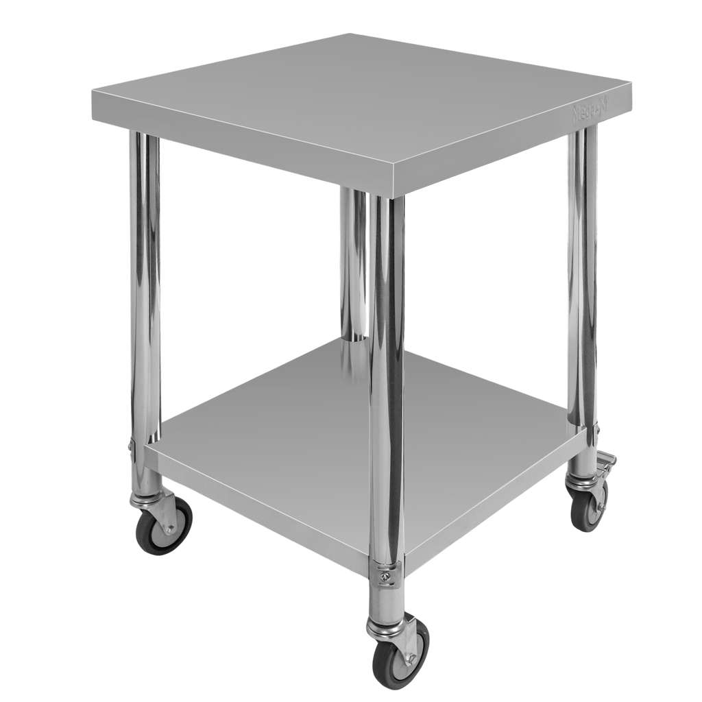 Stół gastronomiczny ze stali nierdzewnej centralny z półką na kółkach Mega-M X STANDARD 60x60x85 cm