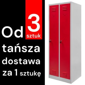 Zdjęcie produktu: Szafka BHP ubraniowa Mega-M pracownicza 2-drzwiowa S-60 cm szara/czerwony front WYSYŁKA PALETOWA
