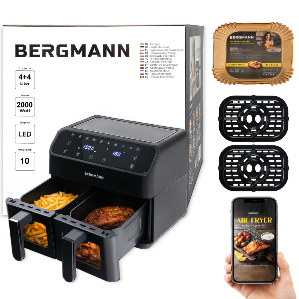Frytkownica beztłuszczowa Air Fryer BERGMANN YA dwa kosze 2x4L 2000W