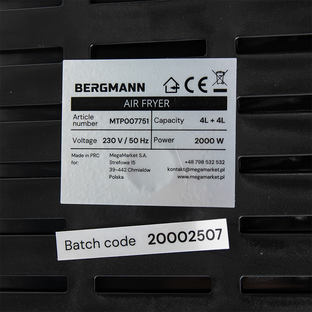 Frytkownica beztłuszczowa Air Fryer BERGMANN YA kosz 2x 1800W