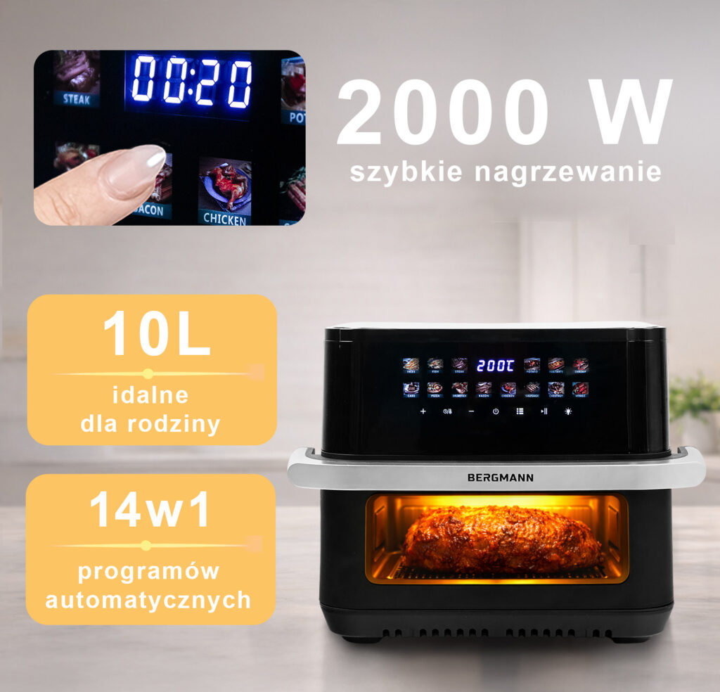 Frytkownica beztłuszczowa Air Fryer BERGMANN YA kosz 10L 2000W