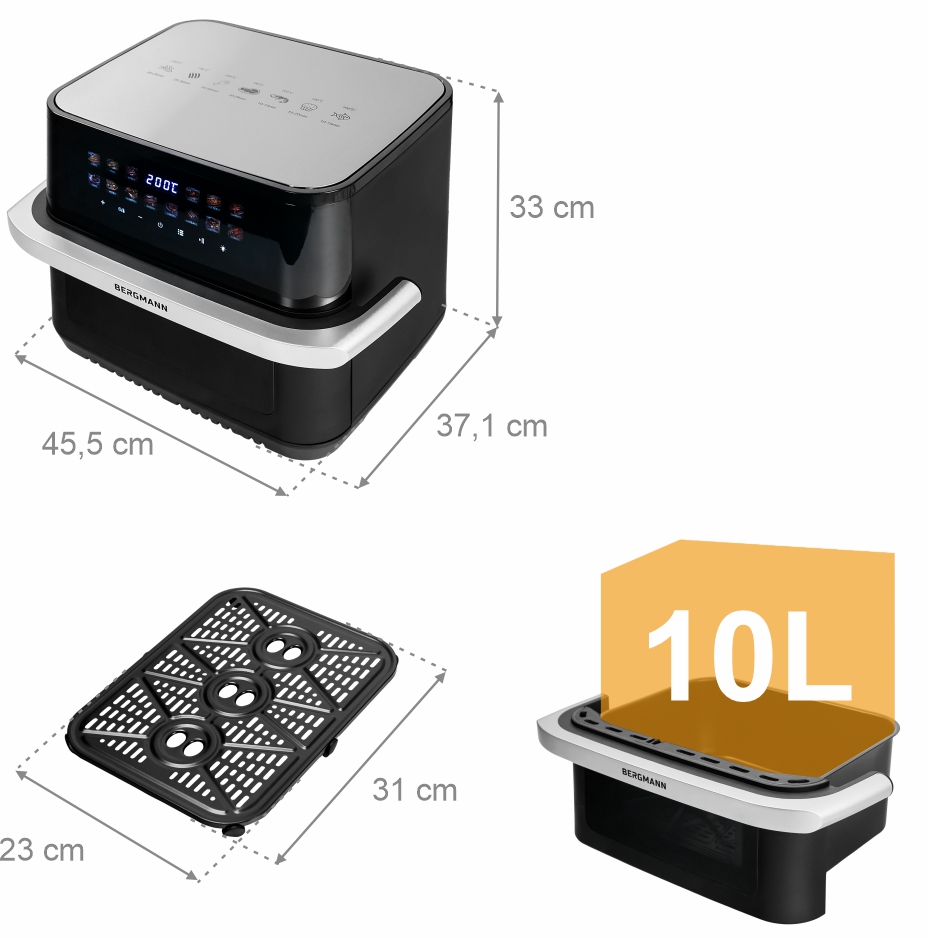 Frytkownica beztłuszczowa Air Fryer BERGMANN YA kosz 10L 2000W