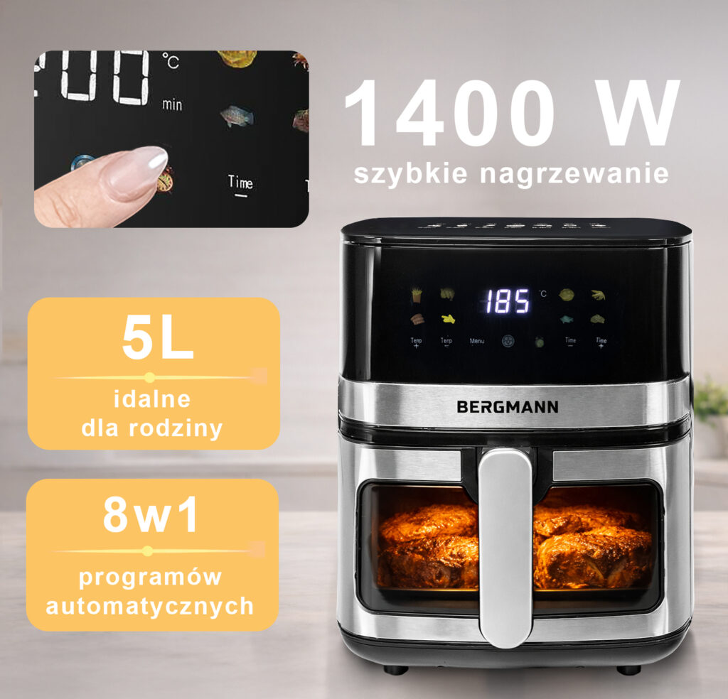 Frytkownica beztłuszczowa Air Fryer BERGMANN YA kosz 5L 1400W