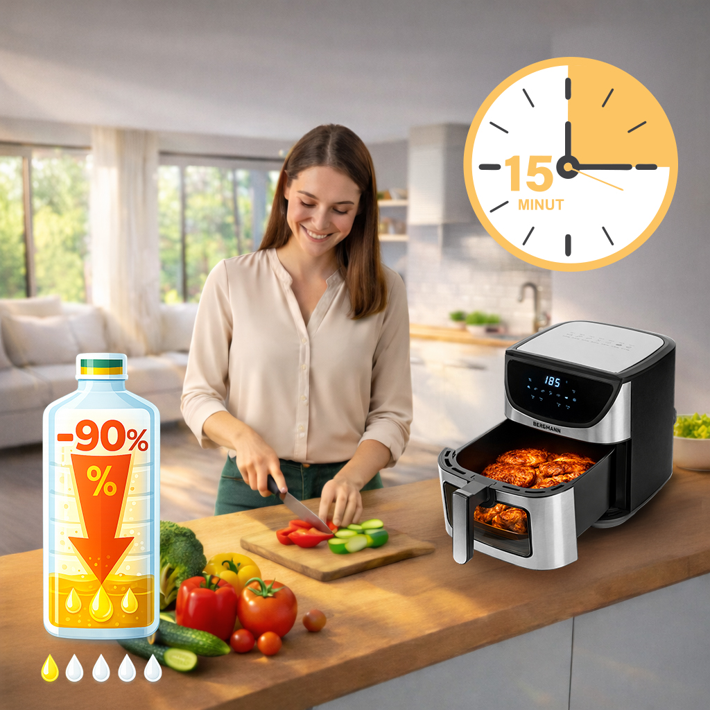 Frytkownica beztłuszczowa Air Fryer BERGMANN YA kosz 8L 1800W