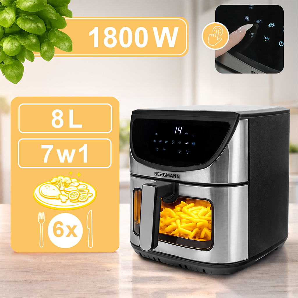 Frytkownica beztłuszczowa Air Fryer BERGMANN YA kosz 8L 1800W
