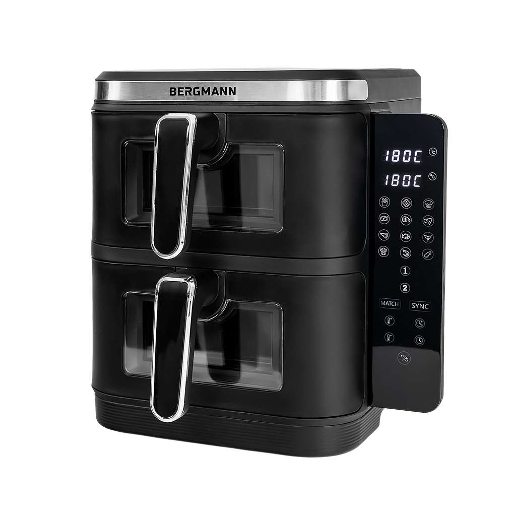 Frytkownica beztłuszczowa Air Fryer BERGMANN YI dwa kosze 2x5,5L 2800W książka kucharska w zestawie MTP007739