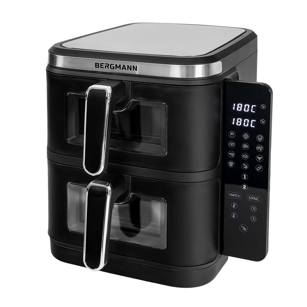 Frytkownica beztłuszczowa Air Fryer BERGMANN YI dwa kosze 2x5,5L 2800W książka kucharska w zestawie MTP007739