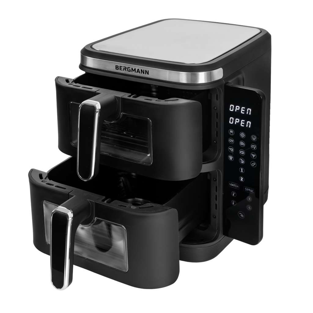 Frytkownica beztłuszczowa Air Fryer BERGMANN YI dwa kosze 2x5,5L 2800W książka kucharska w zestawie MTP007739