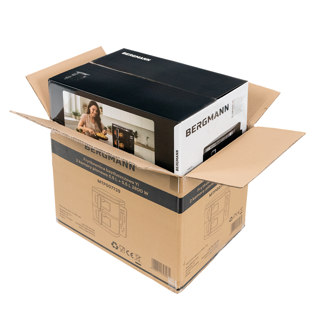 Frytkownica beztłuszczowa Air Fryer BERGMANN YI kosz 8L 1700W książka kucharska w zestawie