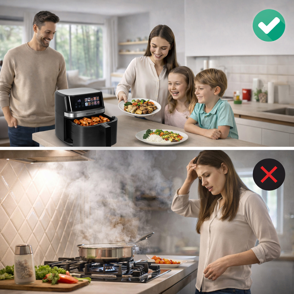 Frytkownica beztłuszczowa Air Fryer BERGMANN YI kosz 8L 1700W książka kucharska w zestawie