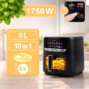 Zdjęcie produktu: Frytkownica beztłuszczowa Air Fryer BERGMANN YI kosz 8L 1750W książka kucharska w zestawie