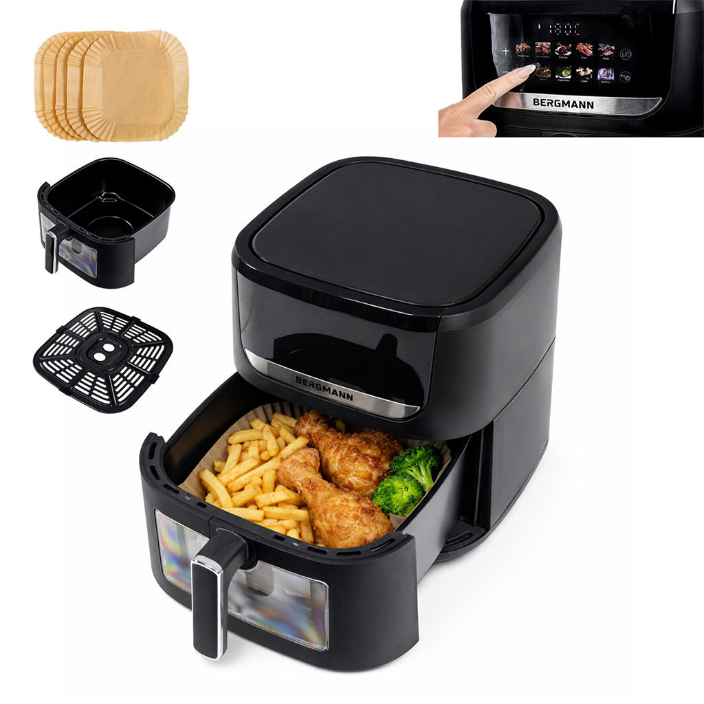 Frytkownica beztłuszczowa Air Fryer BERGMANN YI kosz 8L 1750W książka kucharska w zestawie
