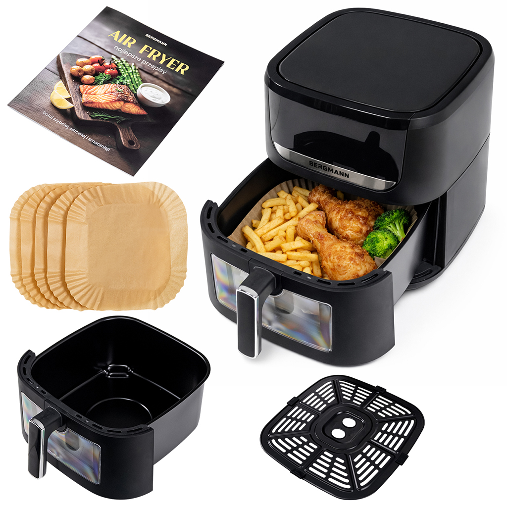 Frytkownica beztłuszczowa Air Fryer BERGMANN YI kosz 8L 1750W książka kucharska w zestawie