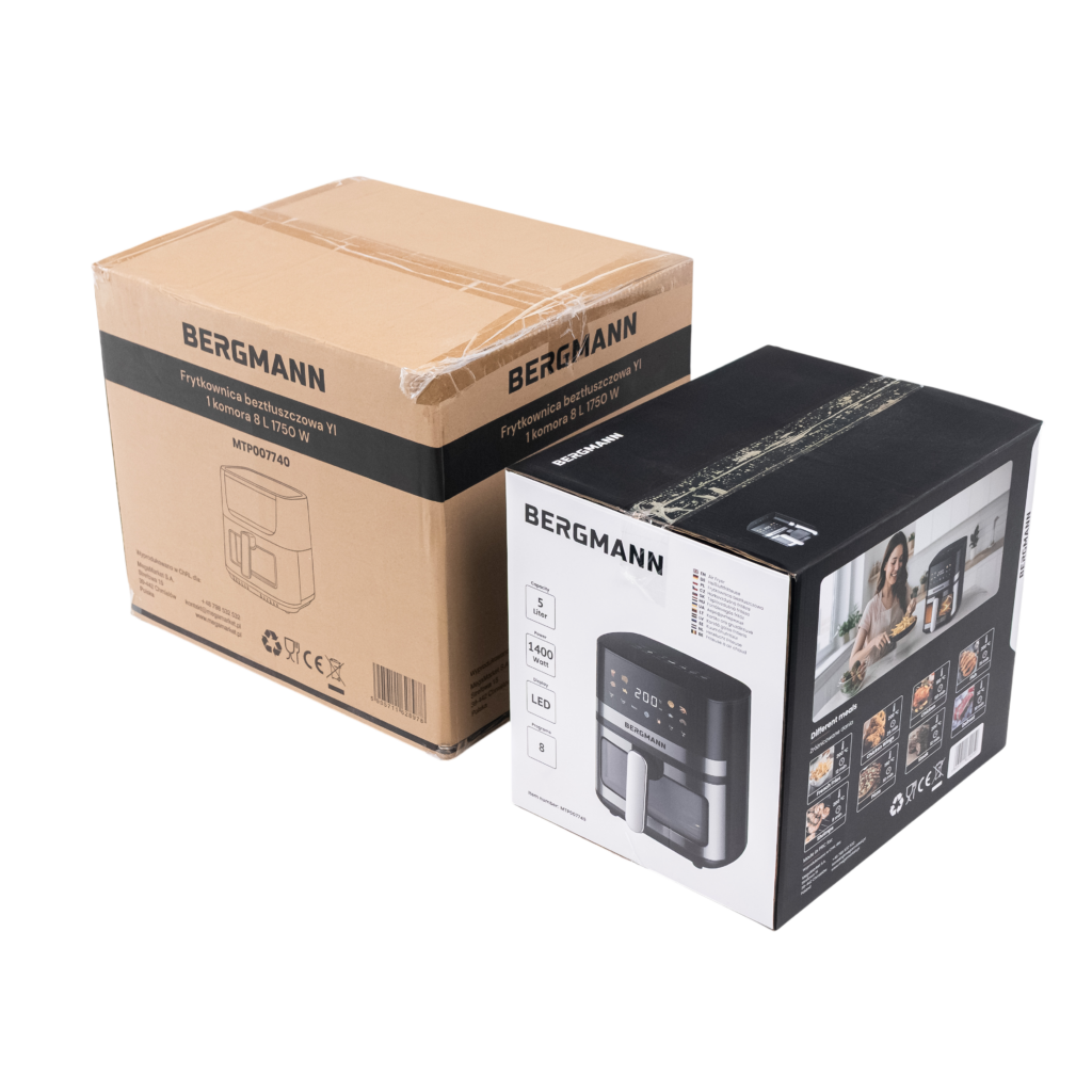 Frytkownica beztłuszczowa Air Fryer BERGMANN YI kosz 8L 1750W książka kucharska w zestawie MTP007740