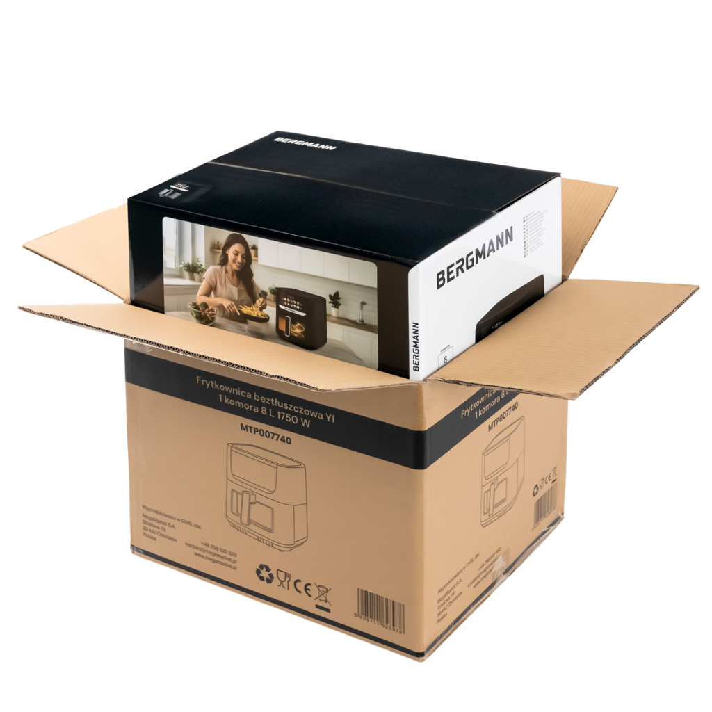 Frytkownica beztłuszczowa Air Fryer BERGMANN YI kosz 8L 1750W książka kucharska w zestawie MTP007740