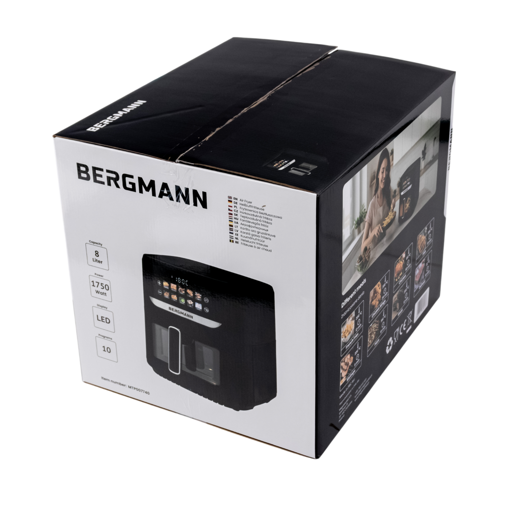 Frytkownica beztłuszczowa Air Fryer BERGMANN YI kosz 8L 1750W książka kucharska w zestawie MTP007740