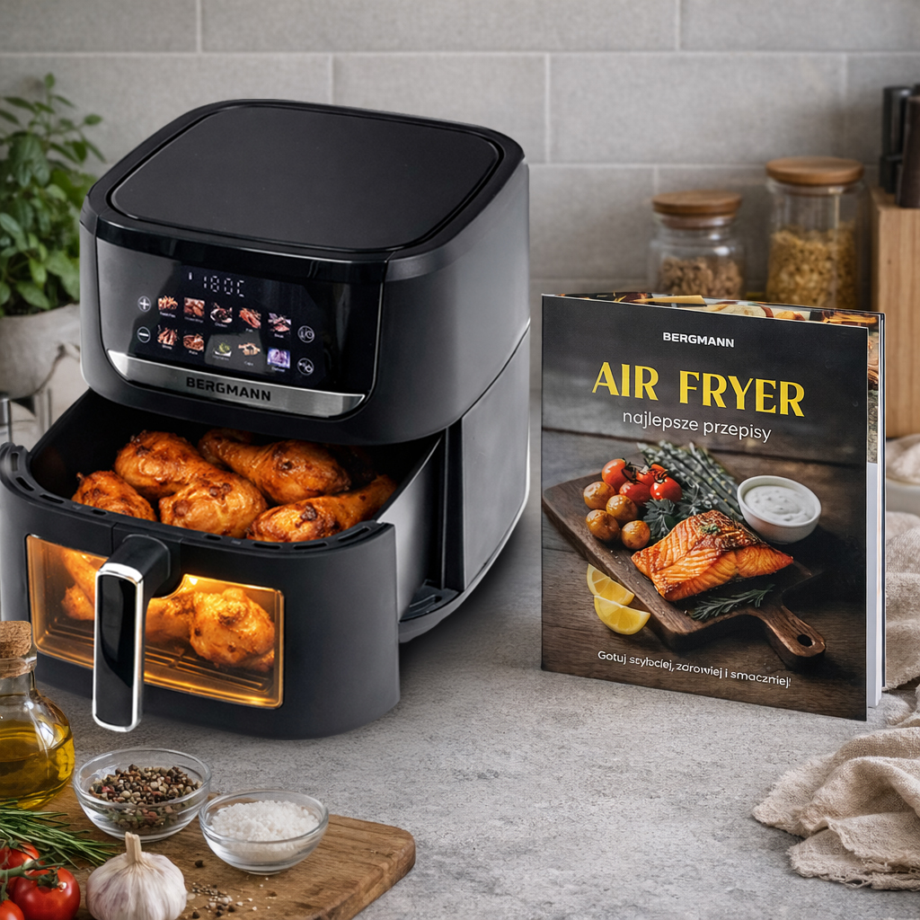 Frytkownica beztłuszczowa Air Fryer BERGMANN YI kosz 8L 1750W książka kucharska w zestawie