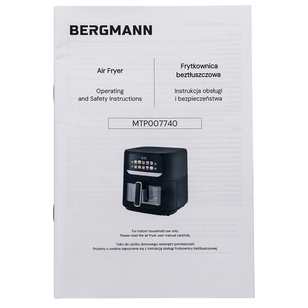 Frytkownica beztłuszczowa Air Fryer BERGMANN YI kosz 8L 1750W książka kucharska w zestawie