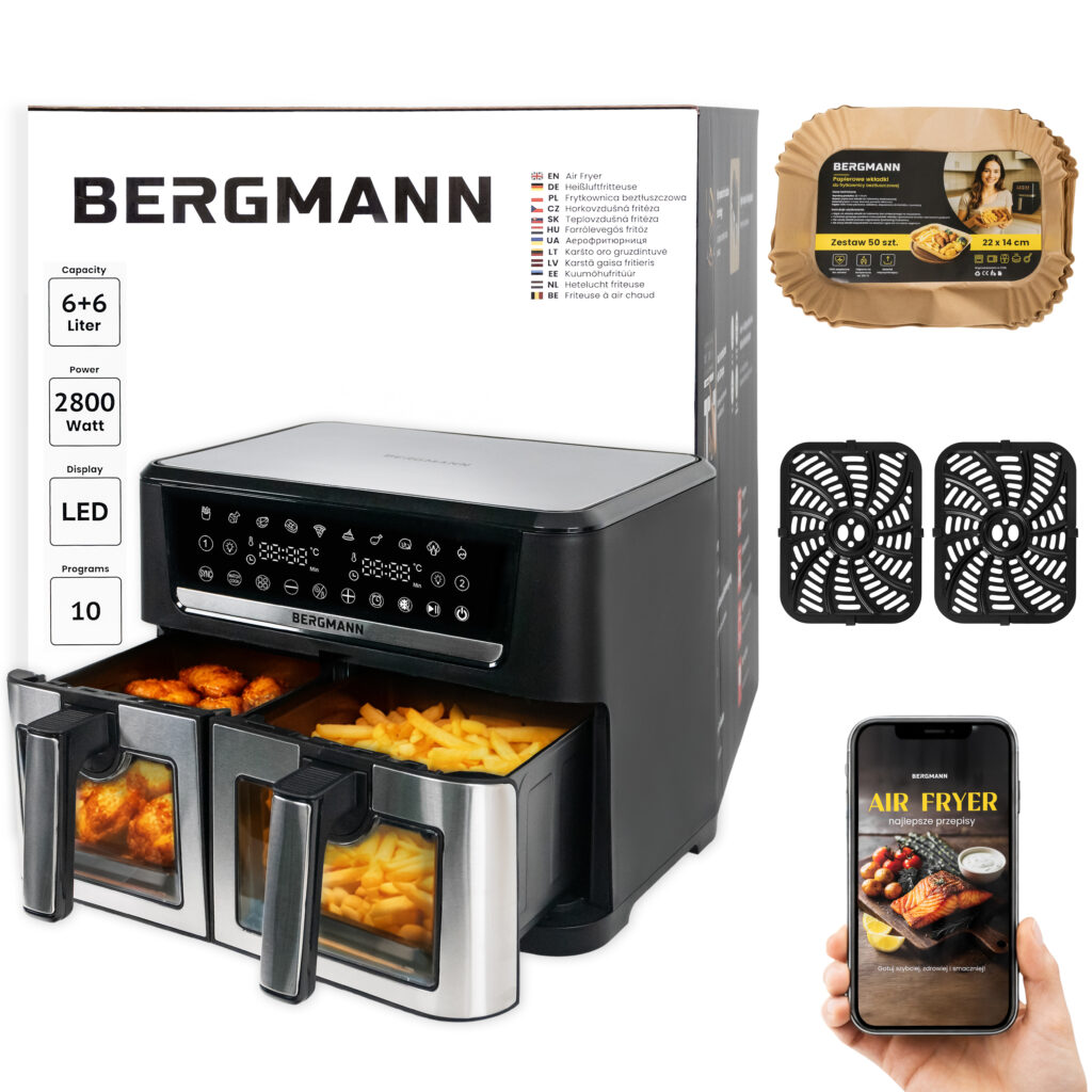Frytkownica beztłuszczowa Air Fryer BERGMANN YO dwa kosze 2x6L 2800W MTP007742