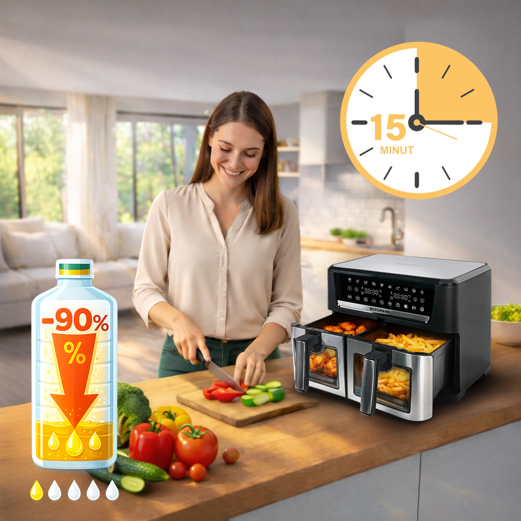 Frytkownica beztłuszczowa Air Fryer BERGMANN YO dwa kosze 2x6L 2800W MTP007742