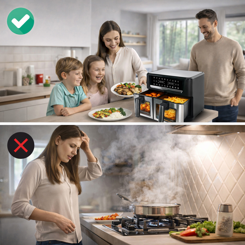 Frytkownica beztłuszczowa Air Fryer BERGMANN YO dwa kosze 2x6L 2800W MTP007742