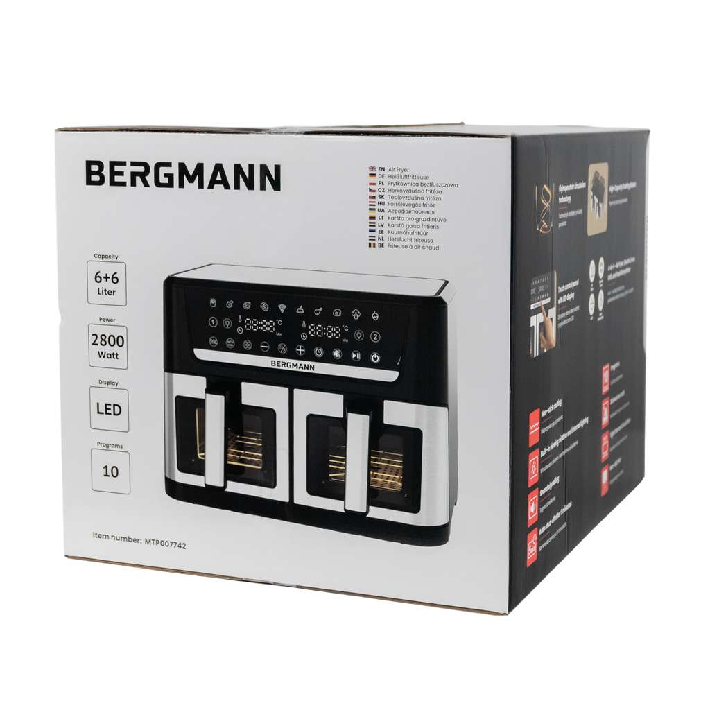 Frytkownica beztłuszczowa Air Fryer BERGMANN YO dwa kosze 2x6L 2800W MTP007742
