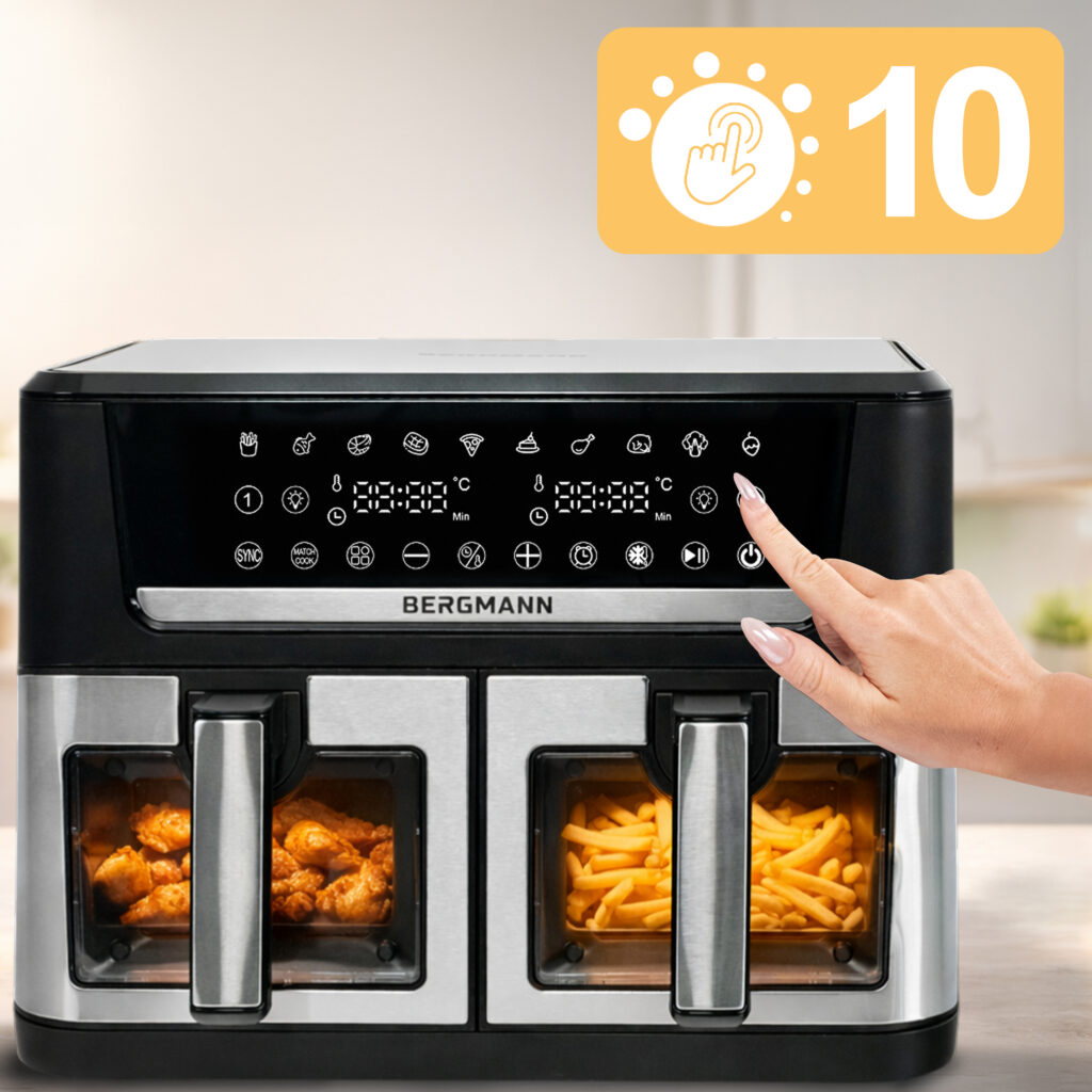 Frytkownica beztłuszczowa Air Fryer BERGMANN YO dwa kosze 2x6L 2800W MTP007742