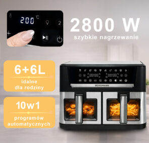 Zdjęcie produktu: Frytkownica beztłuszczowa Air Fryer BERGMANN YO dwa kosze 2x6L 2800W