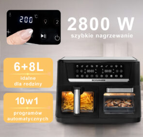 Zdjęcie produktu: Frytkownica beztłuszczowa Air Fryer BERGMANN YO dwa kosze 6L+8L 2800W rękawica kuchenna w zestawie