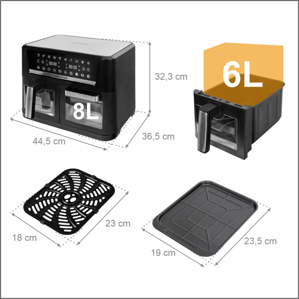 Frytkownica beztłuszczowa Air Fryer BERGMANN YO dwa kosze 6L+8L 2800W