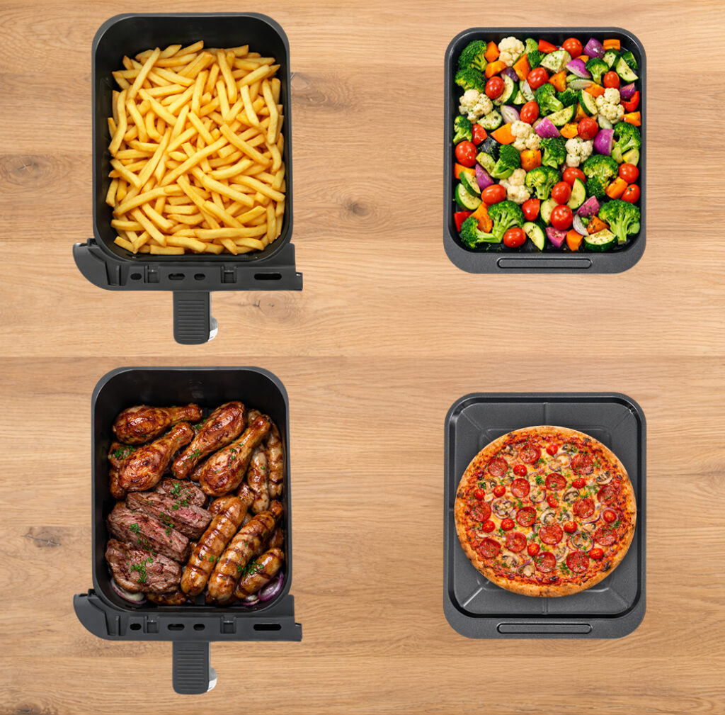 Frytkownica beztłuszczowa Air Fryer BERGMANN YO dwa kosze 6L+8L 2800W rękawica kuchenna w zestawie