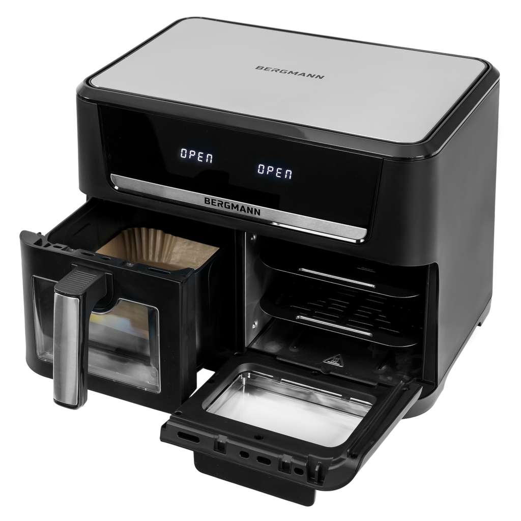 Frytkownica beztłuszczowa Air Fryer BERGMANN YO dwa kosze 6L+8L 2800W rękawica kuchenna w zestawie MTP007743