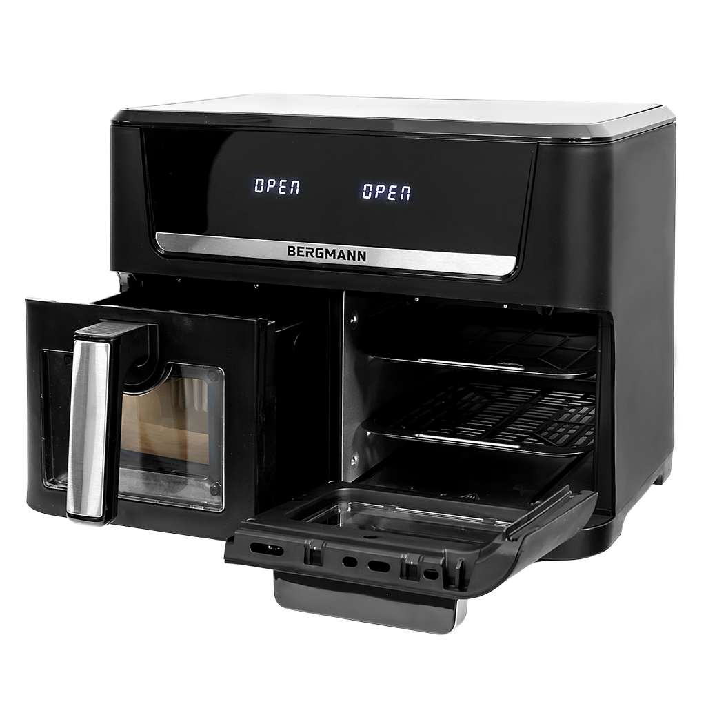 Frytkownica beztłuszczowa Air Fryer BERGMANN YO dwa kosze 6L+8L 2800W rękawica kuchenna w zestawie MTP007743