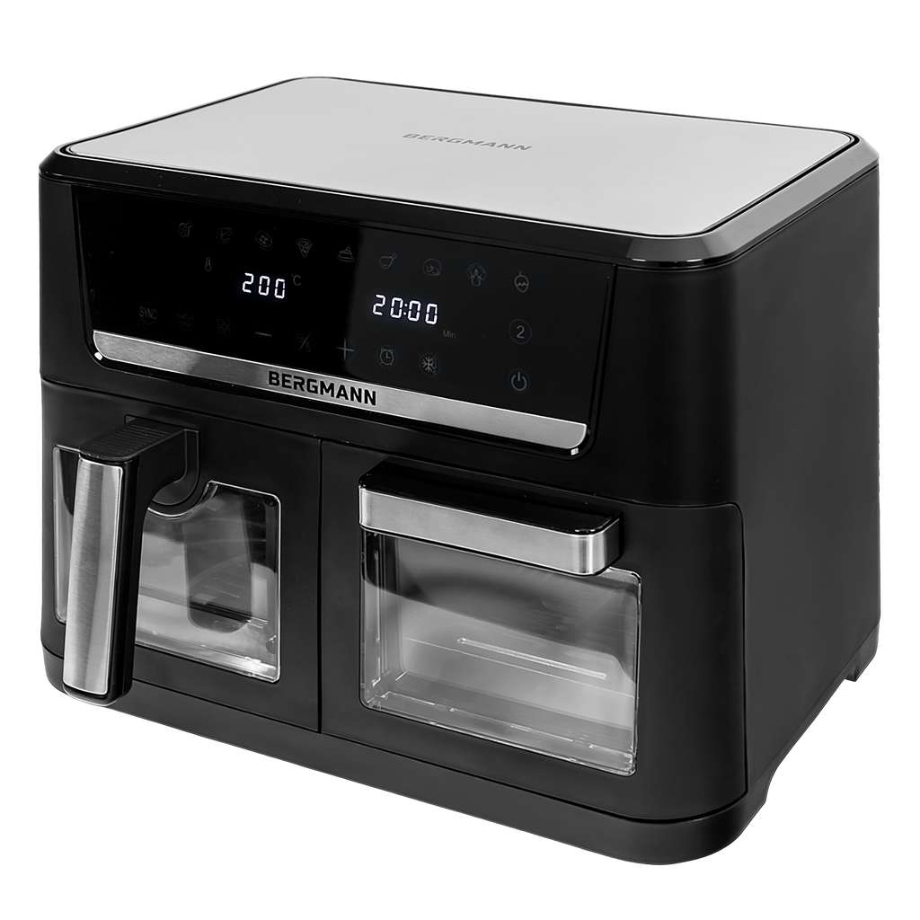 Frytkownica beztłuszczowa Air Fryer BERGMANN YO dwa kosze 6L+8L 2800W rękawica kuchenna w zestawie MTP007743