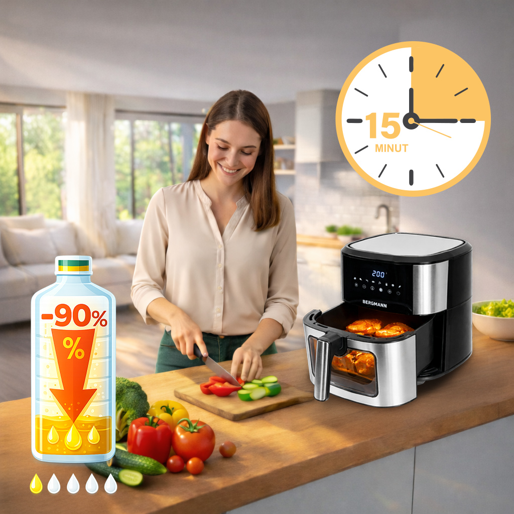Frytkownica beztłuszczowa Air Fryer BERGMANN YO kosz 6,5L 1500W MTP007747 lifestyle