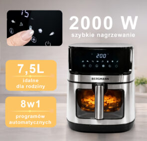 Zdjęcie produktu: Frytkownica beztłuszczowa Air Fryer BERGMANN YO kosz 7,5L 2000W
