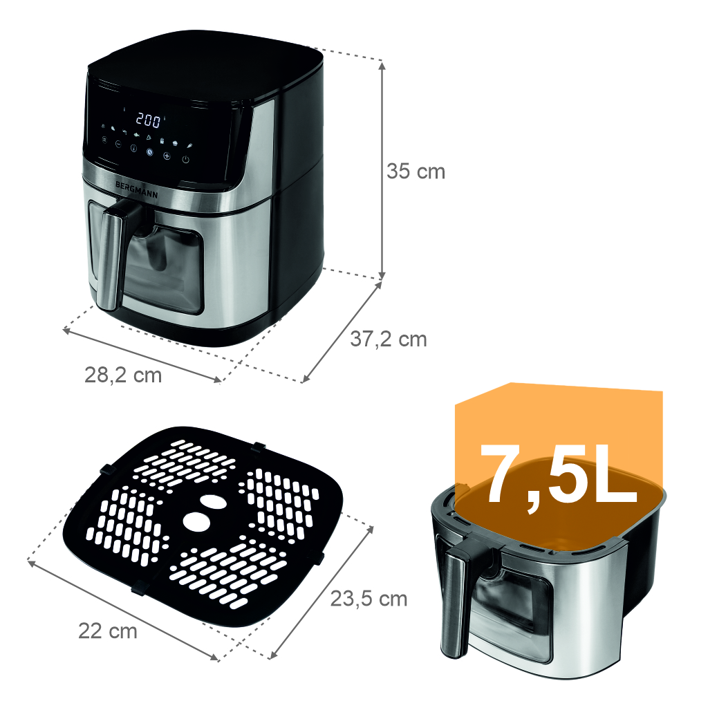Frytkownica beztłuszczowa Air Fryer BERGMANN YO kosz 7,5L 2000W MTP007746
