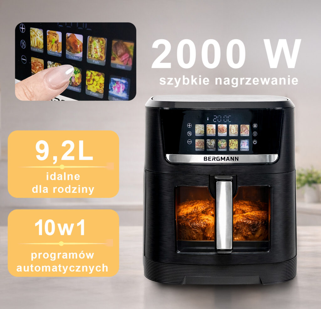 Frytkownica beztłuszczowa Air Fryer BERGMANN YO kosz 9,2L 2000W
