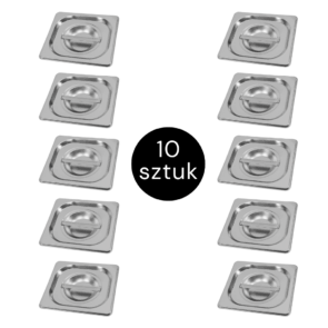 Zdjęcie produktu: Pokrywka do GN 1/6 ze stali nierdzewnej Mega-M 17,6×16,2 cm zestaw 10 szt.