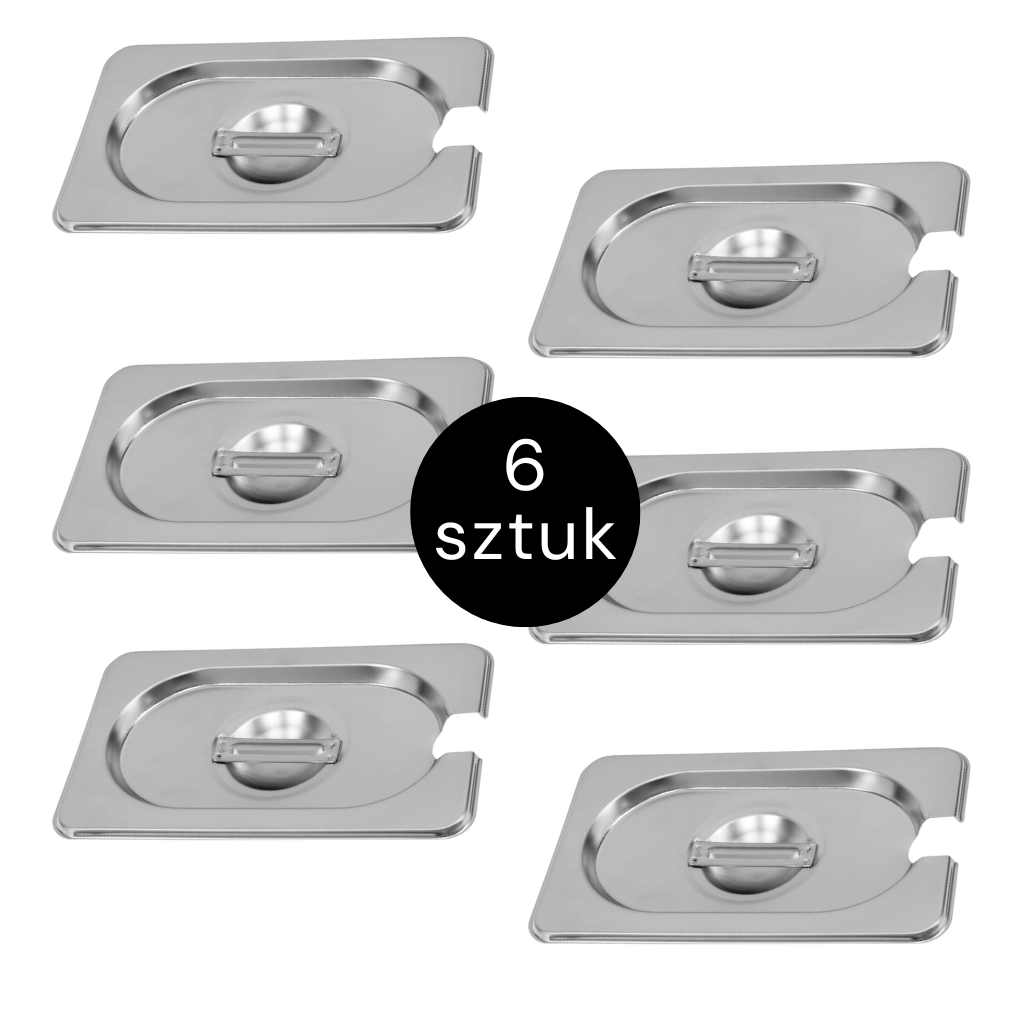Pokrywka do GN 1/9 ze stali nierdzewnej Mega-M 17,6×10,8 cm z wycięciem na chochlę zestaw 6 szt.