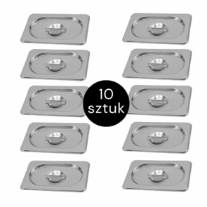 Zdjęcie produktu: Pokrywka do GN 1/9 ze stali nierdzewnej Mega-M 17,6×10,8 cm zestaw 10 szt.