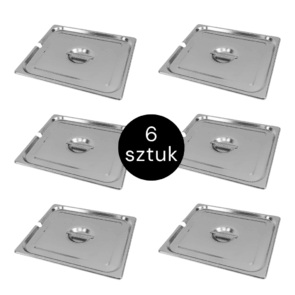 Zdjęcie produktu: Pokrywka do GN 2/3 ze stali nierdzewnej Mega-M 35,3×32,5 cm z wycięciem na chochlę zestaw 6 szt.